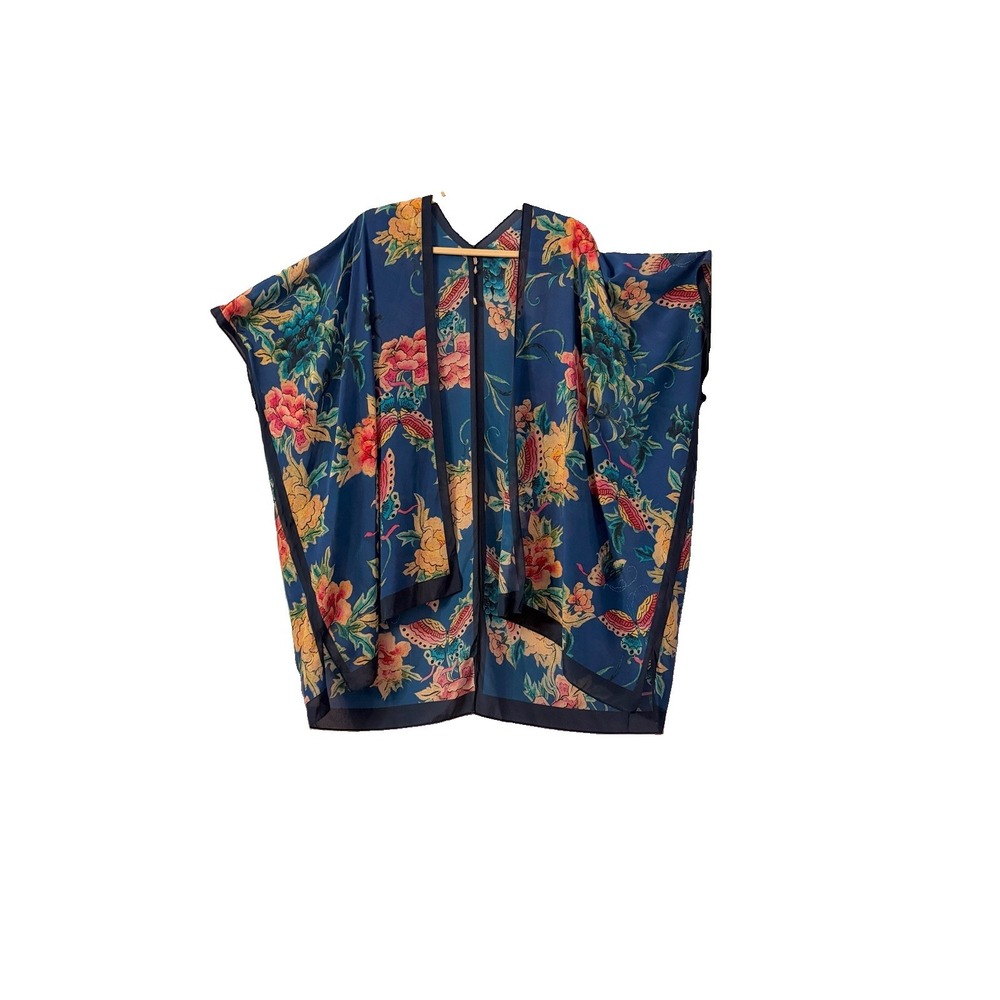 Soft Surroundings Silk Kimono Top 2X 3X Butterfly Floral Open Front Boho Artsy